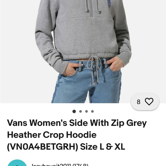 VANS Women’s Girls Heather Gray Cropped Hoodie Sweatshirt with Blue Logo Size XL - Picture 8 of 8